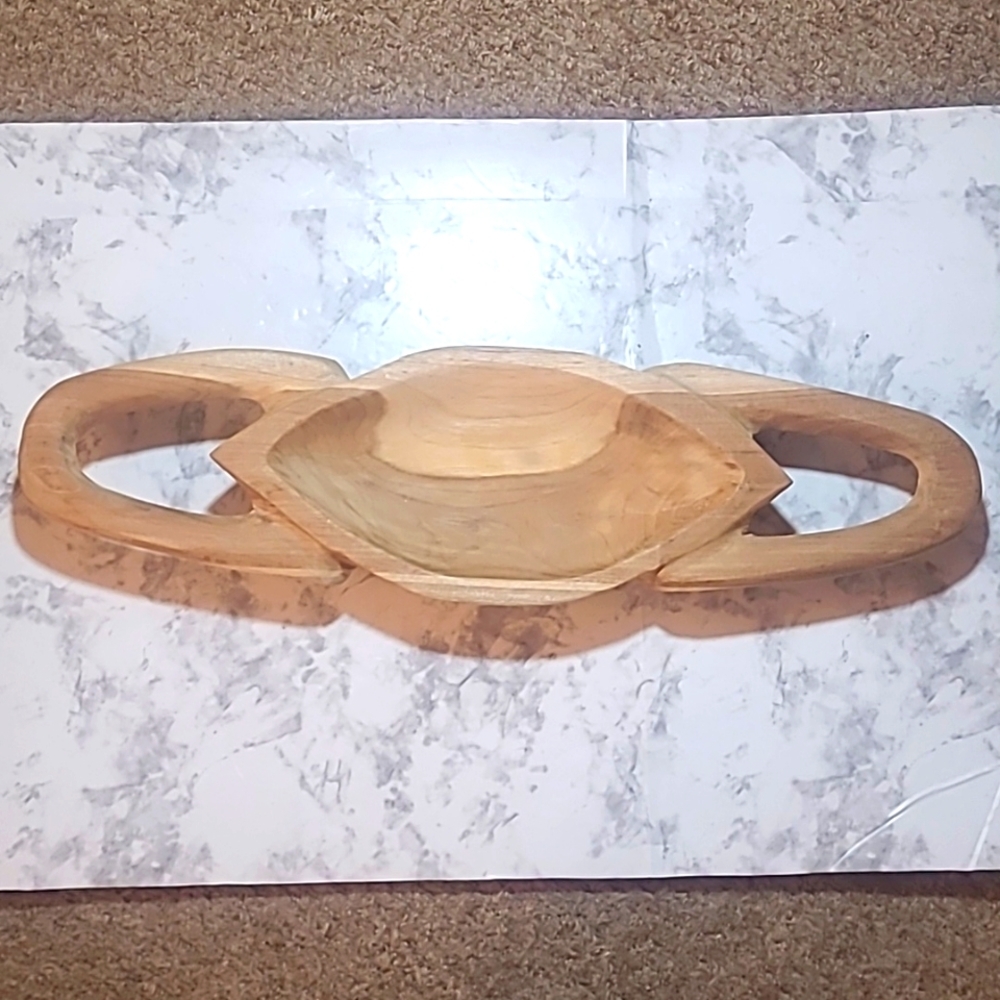 Wooden Bowl Hand Carved Acadia with handles low profile Succulent Garden